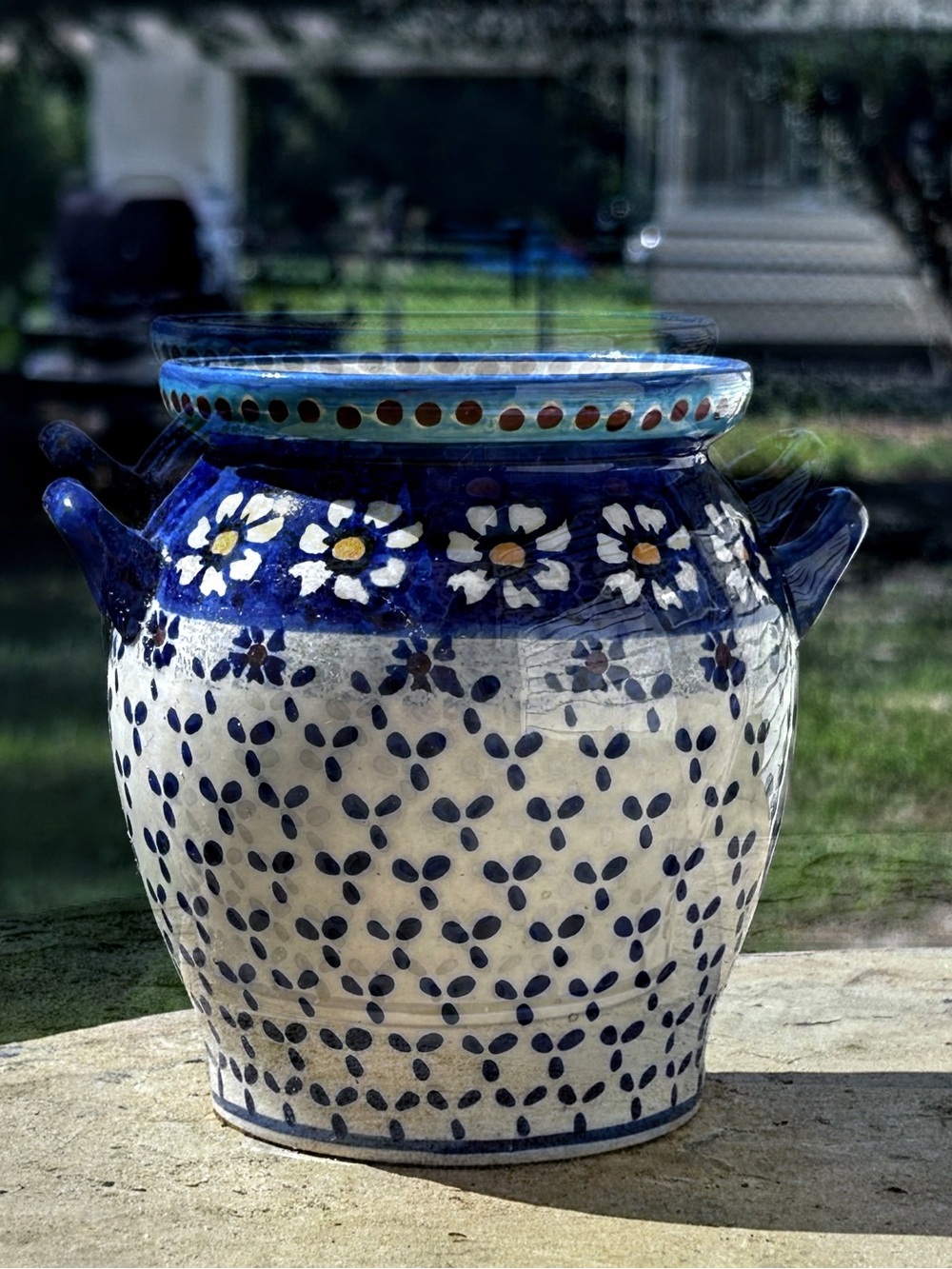 Hand-Painted Blue and White Floral Ceramic Planter - Brand: Poland Bolsqweic